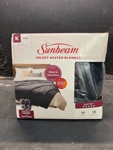 Velvet Electric Bed Heated Blanket Sunbeam King Slate Grey Dual Controllers - $80.74