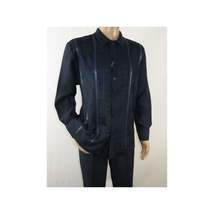Men Silversilk 2pc Fancy walking leisure suit Italian woven knits 4411 Navy Blue image 7