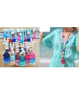 BOHO SUMMER SHELL DARK GREEN BEACH Necklace &amp; Turquoise Beads, Tassel - $45.13 CAD