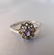 Sterling Silver Size 8.25 Filigree Ring with Amethyst Stone # 20720 - £13.41 GBP
