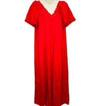 Vintage Shadowline Nylon Nightgown Flutter Sleeve Red Size L Maxi Silky Satin - £35.57 GBP