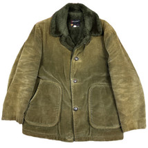 VTG TownCraft Sport Coat Jacket Faded Green Corduroy Fleece Lined Heavyweight L - £29.97 GBP