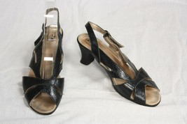 Arche 39 US 8 Black Crackle Leather Slingback Low Heels Sandals France - £28.43 GBP
