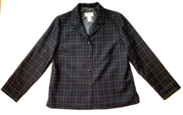 Pendleton Vintage Womens Blazer Jacket Petite 12 Virgin Wool Plaid Black USA - £14.67 GBP