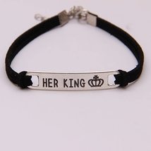 Women Men Couple Gift Jewelry Accessories His Queen Stainless Steel Her King Bla - £7.65 GBP