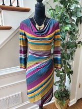 Tahari Women Multicolor Polyester Cowl Neck Long Sleeve Knee Length Dress Size 8 - £22.05 GBP