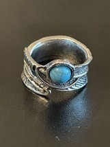 Turquoise Stone Silver Plated Leaf Wrap Woman Ring Size 5.5 - £5.44 GBP