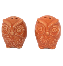 Mini Orange Owl Salt &amp; Pepper Shaker Set, Cute Mini Ceramic Boho Retro Wise Bird - £13.30 GBP