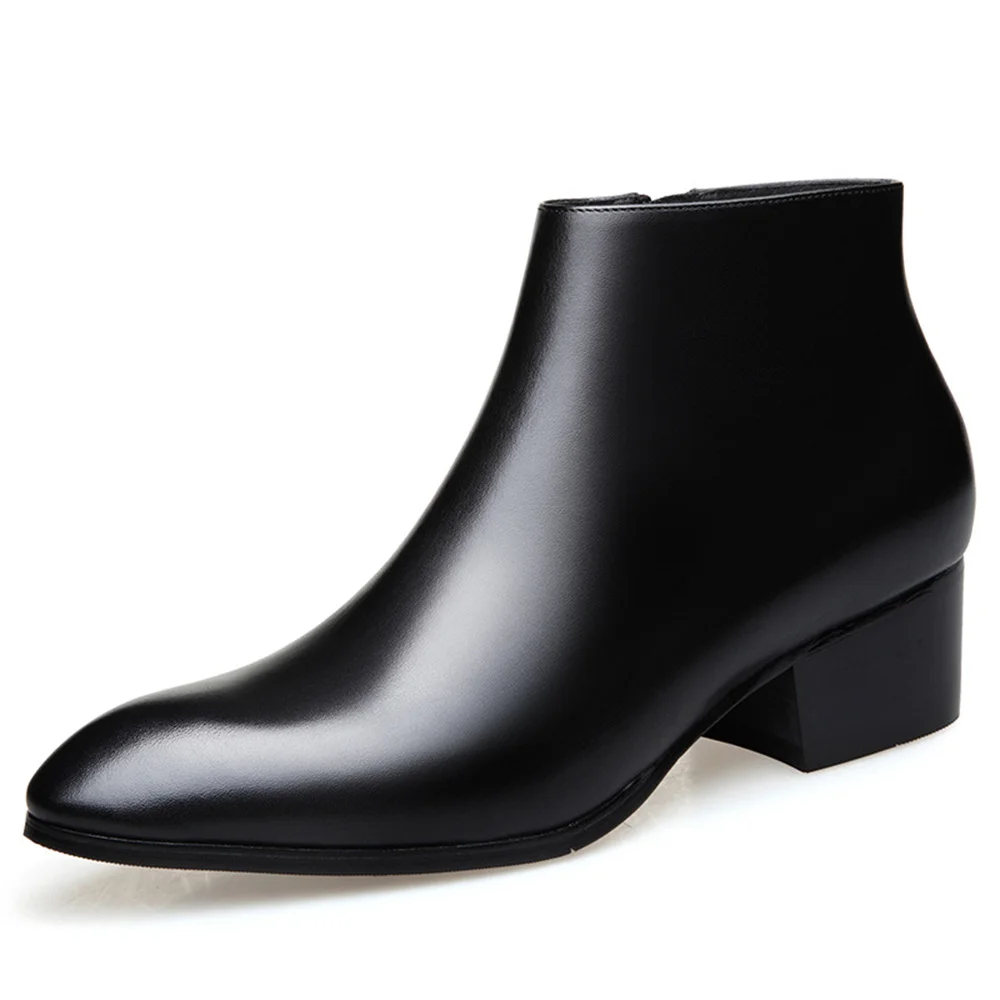 Chelsea Boots Black Men&#39;s Short Leather Boots Pointed Spring Autumn Casual Dress - £253.74 GBP