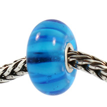 Authentic Trollbeads Glass 61358 Turquoise Stripe RETIRED - $15.21