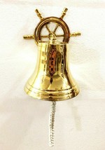 Solid Brass 8.5&quot; Ship Wheel Bell Ring Home Kitchen Outdoor Indoor Door Bell Wall - $163.53