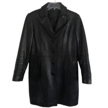 AVANTI Black Leather Jacket Size Petite M Trench Coat Mid Length Classic - £34.36 GBP