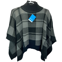 Columbia Plaid Poncho Sweater Black Gray Size OS Knit Mock Neck Knit Cozy - $49.54