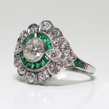 Pure S925 Sterling Silver Color Natural Emerald Gemstone Ring Women Silver 925 J - $24.44