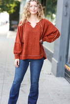 The Slouchy Rust Two Tone Knit Notched Raglan Top - £31.46 GBP