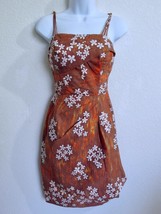 Vintage Shaheen 50&#39;s Sarong Wrap Wiggle Dress XXS XS Brown Orange Floral Batik - £180.96 GBP