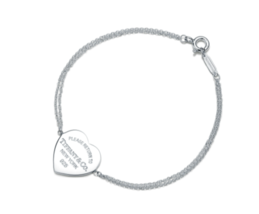Return to Tiffany &amp; Co. Silver Heart Tag Double Chain Bracelet 6.5&quot; - £177.41 GBP