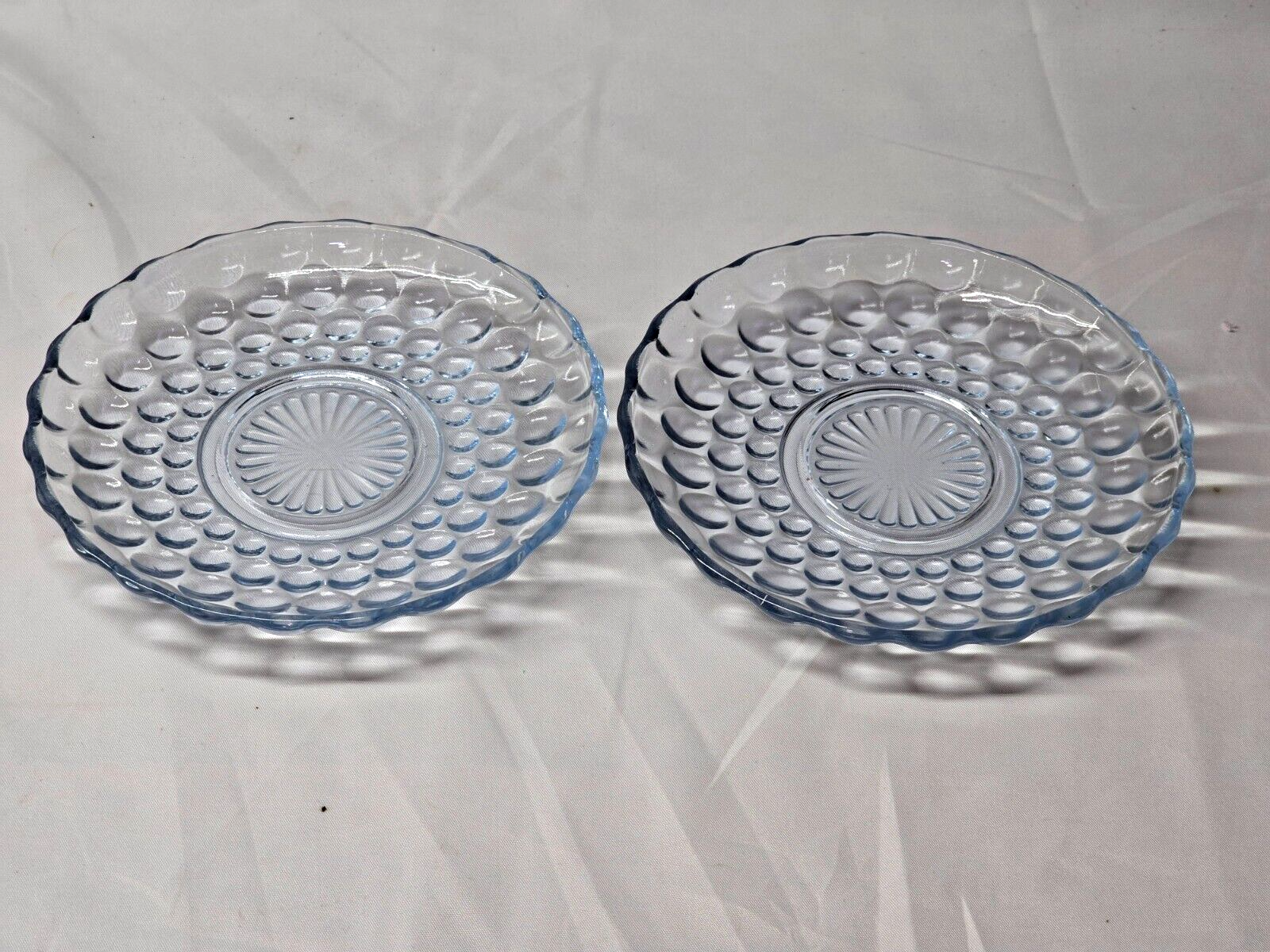 Vintage BUBBLE BLUE 6&quot; Dessert Plate By ANCHOR HOCKING - Pair Of 2 - Cir... - $12.85