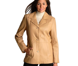 New Dialogue Tan Shade Washable &amp; Dryable Leather Jacket (Size L) - £40.05 GBP