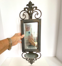Distressed Metal Mirrored Pillar Candle Pair of 2 Bronze Toned Wall Sconces - $119.95