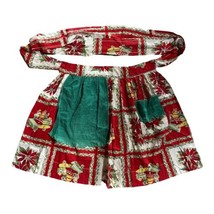 Vintage Christmas Design Half Apron Poinsettia Red Green Gold w Terryclo... - £13.70 GBP