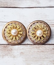 Vintage Clip On Earrings Faux Pearl &amp; Ornate Gold Tone - £11.35 GBP