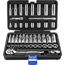 Epauto 45 Pieces 3/8" Drive Socket Set With 72-Tooth Pear Head Ratchet - £56.18 GBP