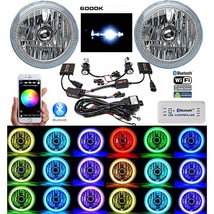 7&quot; Bluetooth Phone RGB SMD LED Color Change Halo Angel Eye HID 6K Headlight Pair - £203.82 GBP