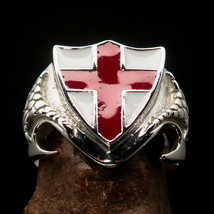 Perfect Men&#39;s Shield Ring Flag of England Saint George&#39;s Cross - Sterling Silver - £54.81 GBP