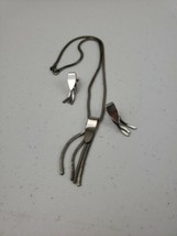 Signed Elizabeth Morrey Silver Toned Chain Mid-Century Necklace w/ Clip Earrings - £23.49 GBP