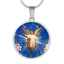 Express Your Love Gifts Guardian Angel Circle Necklace Stainless Steel or 18k Go - £42.98 GBP