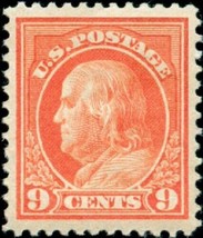 1912 9c Benjamin Franklin, Salmon Red Scott 415 Mint F/VF NH - $108.99