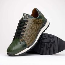 Portici Genuine Crocodile and Lizard Fashion Sneaker Green / Olive image 3
