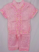 M.M. 2PC Tang Suit Infant Girls Sz 1T Pastel Pink Shirt Pant Set Feminine Summer - £12.05 GBP