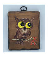 Vtg Wood Owl Painting Plaque Big Eyes Chi Omega Sorority 5.5”x4.5” Folk Art - £6.58 GBP