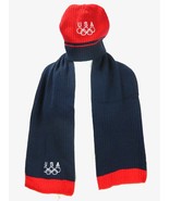 USA OLYMPICS Reversible Beanie Hat Scarf Set Red White Blue - £27.50 GBP