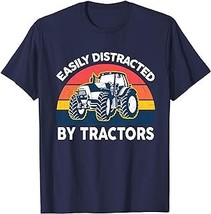 Funny Easily Distracted By Tractors-Shirt Farmer Farming Dad T-Shirt - £12.59 GBP+