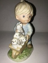 Vintage Homco #1402 Boy Puppies Wagon Porcelain Figurine - $5.00