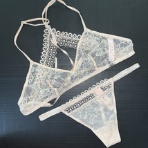 NWT Victoria&#39;s Secret S BRA SET BRALETTE+S thong IVORY Beige lace embroi... - $49.49