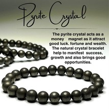 Natural Pyrite Bracelet | Lab Certified 8MM Healing Crystal Beads,Adjustable - £14.91 GBP