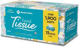 Member&#39;s Mark Facial Tissue 12 boxes 2 ply 1920 total ct hypoallergenic flat box - £14.34 GBP