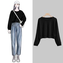 Solid round neck sweatshirts for women plus size long sleeve cropped sweater top hooded thumb200