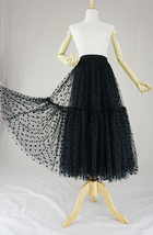 Black Layered Tulle Midi Skirt Outfit Women Custom Plus Size Dot Tulle Skirt image 4