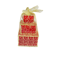 Stacked Gift Trinket Boxes 3 Piece Set Red &amp; Gold Christmas Holiday Valentines - £11.81 GBP
