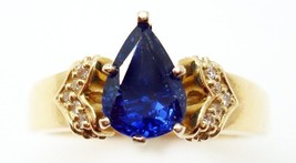 Authenticity Guarantee 
14k Yellow Gold 1.28ct Royal Blue Pear Genuine Natura... - £1,178.33 GBP