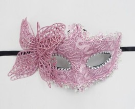 Masquerade Pink Lace Mask With Butterfly On Side - $23.98