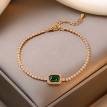 Shiny Green Crystal Bracelet For Women Rhinestone Zircon Flowers  Charm Wrist Br - £11.60 GBP