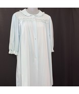 Light Blue Robe Button Nightgown Housecoat Nylon Semi Sheer Size S 1970s... - $12.95