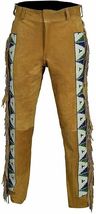 Traditional American Pants Indian Bead, Fringed Pow Wow Style Men&#39;s Sued... - $78.87+