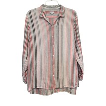 J.Jill Love Linen Women Essential Shirt Large Red Striped Tunic Button Up Casual - £19.05 GBP